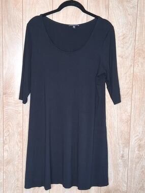 Eileen Fisher Black Tunic Length Jersey Top 3/4 Sleeves Size Medium